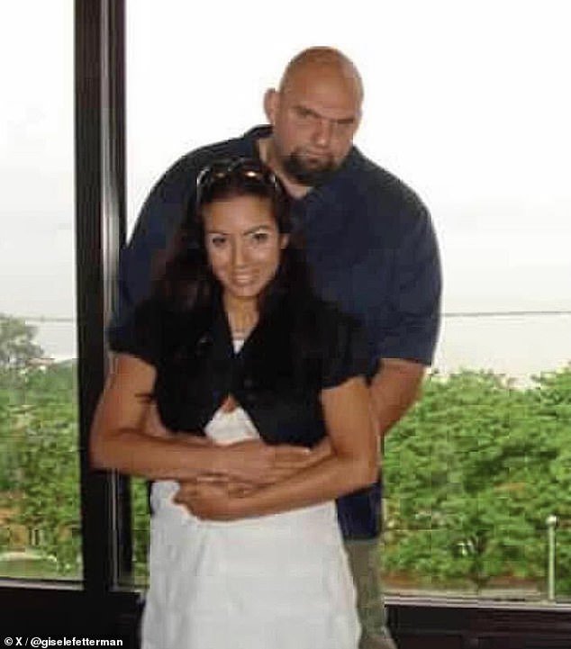 John Fetterman is keen to prove his marriage is on a stable note as he vehemently denies rumors that he and his Brazilian wife have split (John and Gisele Fetterman are pictured here on their wedding day in 2008)