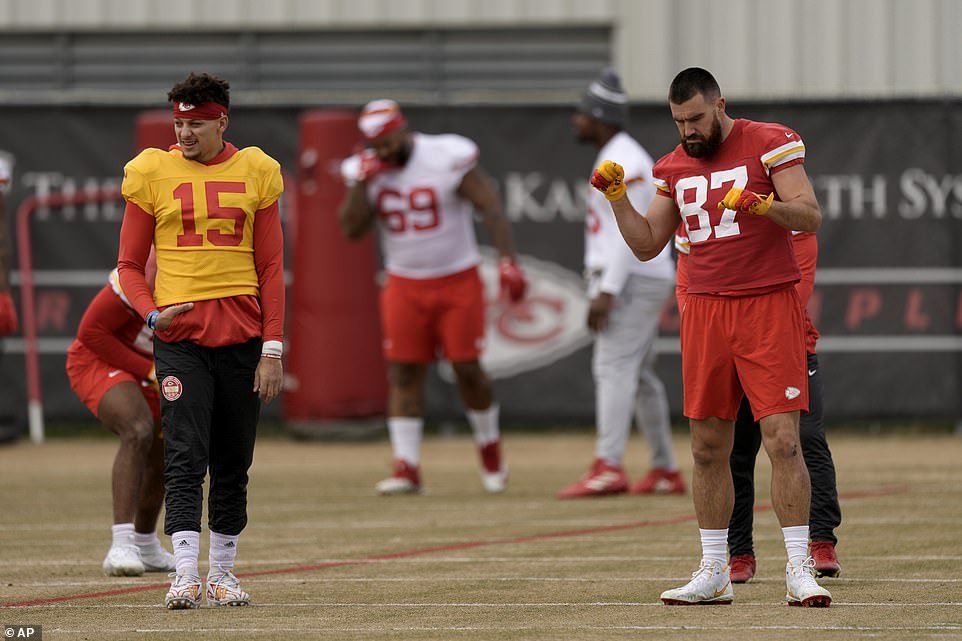 It is the team hotel for the Chiefs, but it remains unclear whether Patrick Mahomes (L) and Travis Kelce (R) will stay there