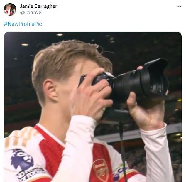Carragher responded by turning his X profile photo into an image of Odegaard with the camera