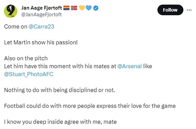 Jan Aage Fjortoft responded to Carragher's tweet and wrote: 'Football could use more people expressing their love for the game'