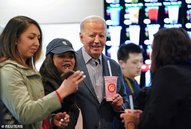 President Joe Biden made a stop at Boba Tea store No. 1 on Monday while campaigning in Las Vegas, Nevada ahead of Tuesday's Democratic primary.  He also spent time with members of the powerful culinary union