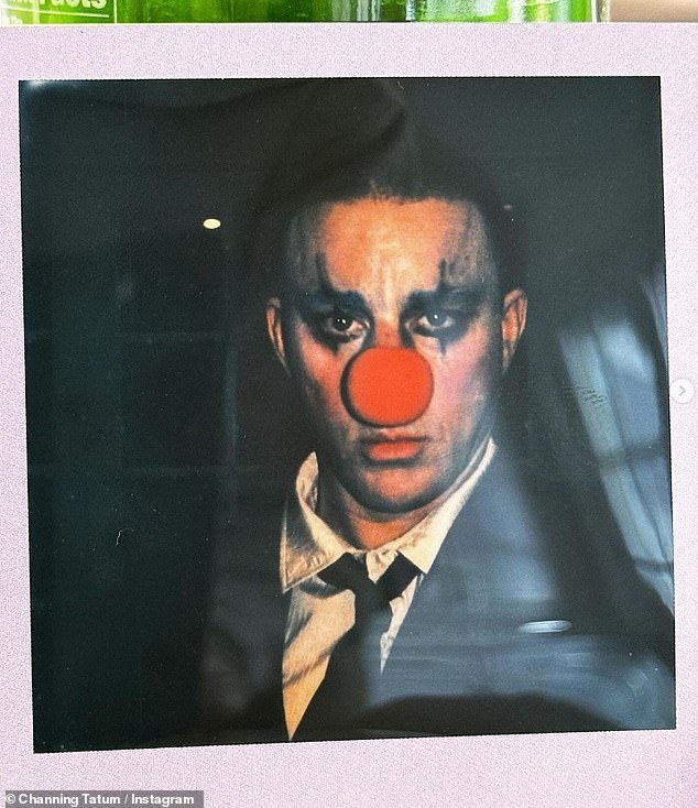 The artwork appeared to be inspired by a photo of Channing from Halloween last year, where he wore black eye makeup and a big red nose.