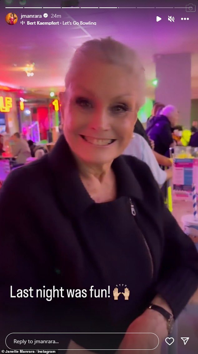 In another snap, Angela Rippon was all smiles as she watched the BBC stars having fun.  Janette wrote: 'Last night was fun!'