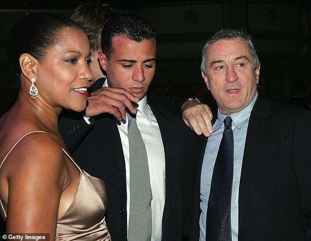 He and Abbott later welcomed son Raphael, 47, who became a successful real estate agent;  pictured with second wife Grace Hightower in 2004 in New York