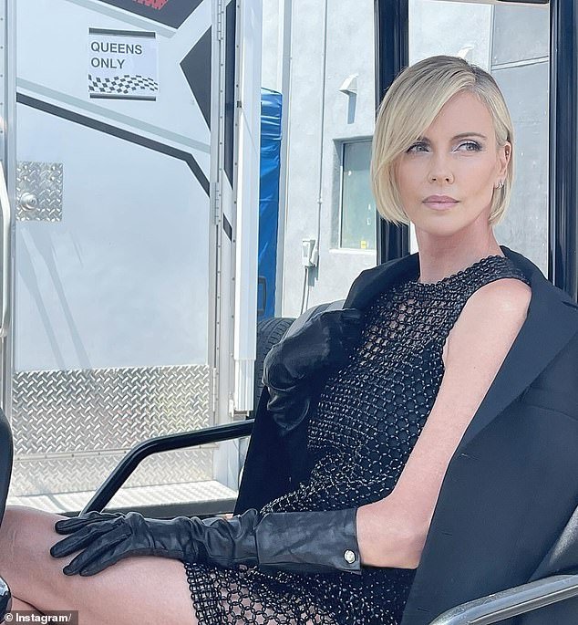 Actress Charlize Theron, 48, is known for her structured and short blunt cut, as shown above