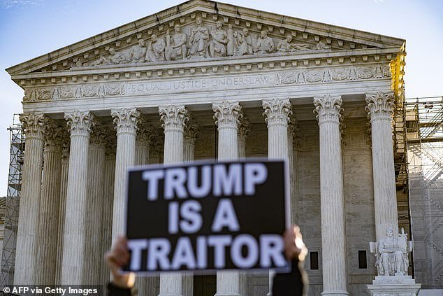Supporters and opponents of Trump gathered in front of the Supreme Court on Thursday