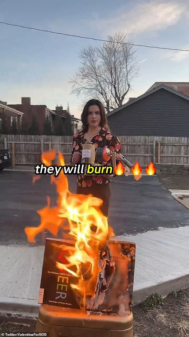 Valentina Gomez, 24, who is running for secretary of state, shared footage of herself setting fire to two LGBTQ books on X on Tuesday