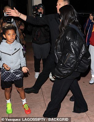 Kim was seen walking towards the entrance of the venue before her son's match started on Friday