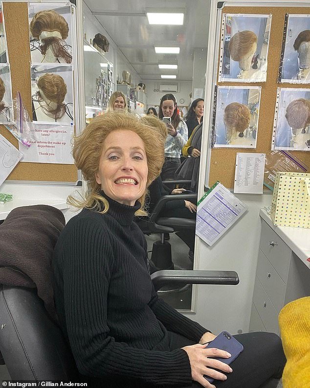 The Sex Education star revealed it took months to research the Iron Lady, and spent an hour and a half in the hair and make-up chair (pictured)