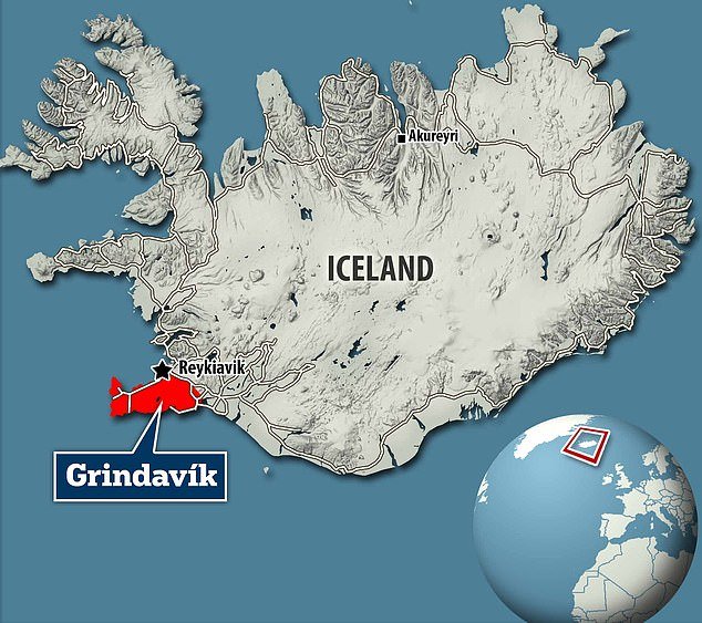 This is the third eruption to hit the Reykjanes Peninsula (highlighted in red) in the past three months, forcing the evacuation of the town of Grindavik