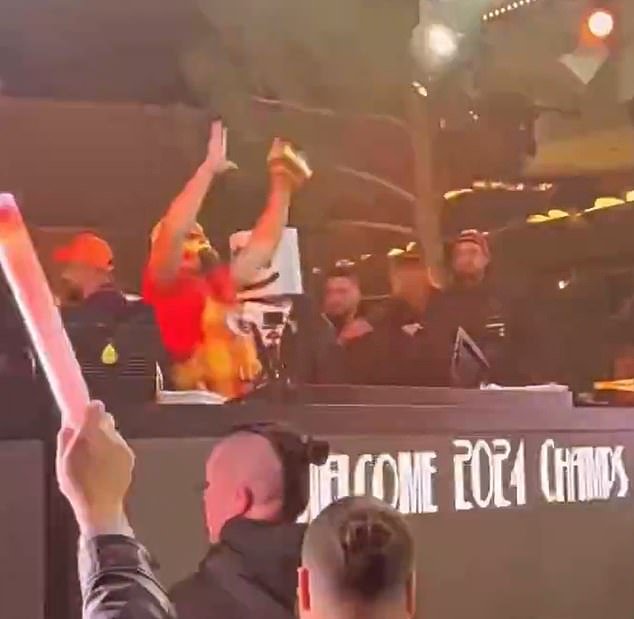 Kelce, who celebrated brother Travis' victory, was seen going wild in a Mexican wrestling mask