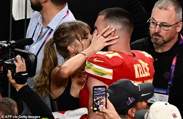 Travis and Taylor kissed on the field before joining thousands of Chiefs fans for the team celebrations at Zouk nightclub