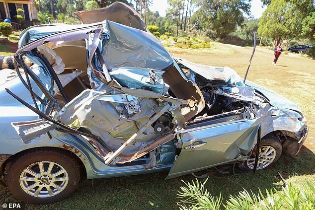 The vehicle's roof was ripped off after Kitptum's car crashed into a tree on Sunday