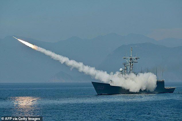 Taiwan's Navy launches a US-made standard missile from a frigate during the annual Han Kuang Drill