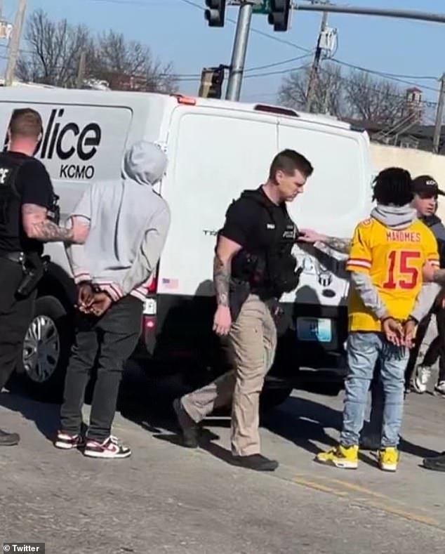 Images circulating on social media show a group of people being taken into custody after the shooting, some of whom appear to be young people.  It is not clear whether the people depicted are suspects