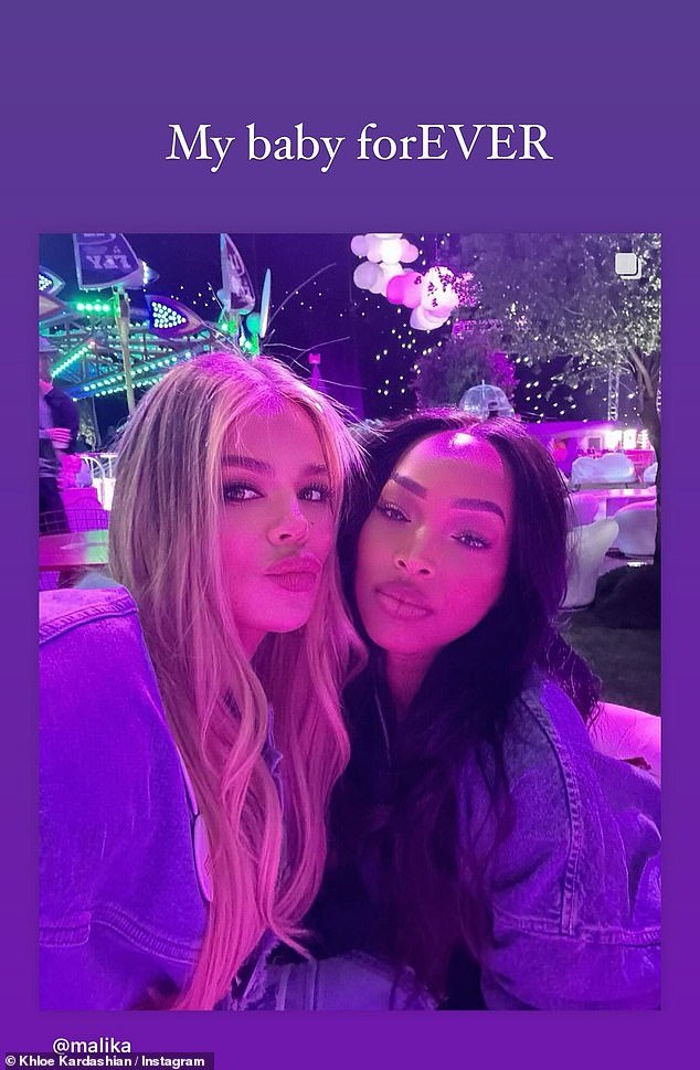 Finally, Khloe reposted an image as she happily posed next to her longtime friend and actress, Malika Haqq