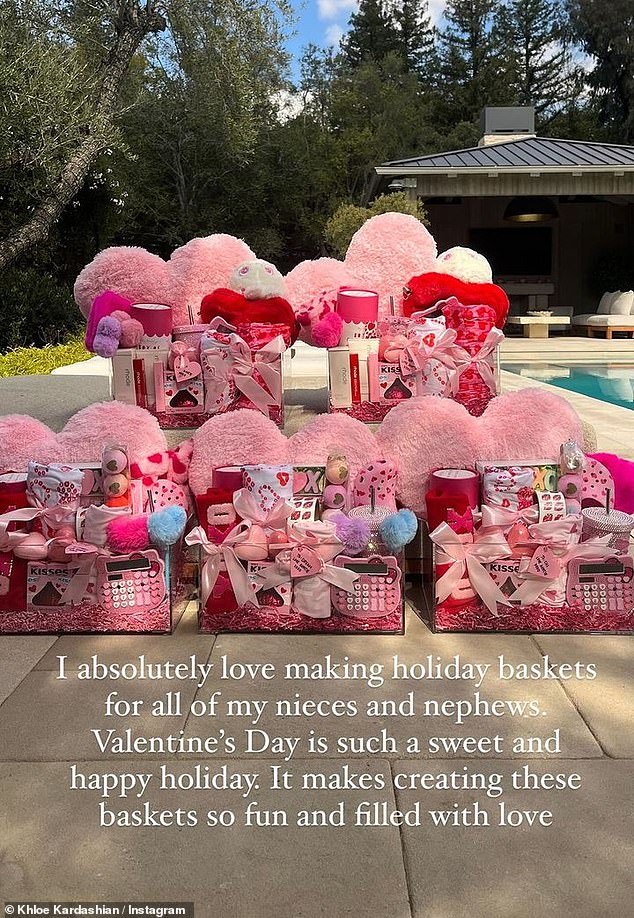 The star also made gift baskets for her nieces and nephews, and shared a peek at the finished gifts, which included pillows, calculators, pajamas and other chocolate treats.