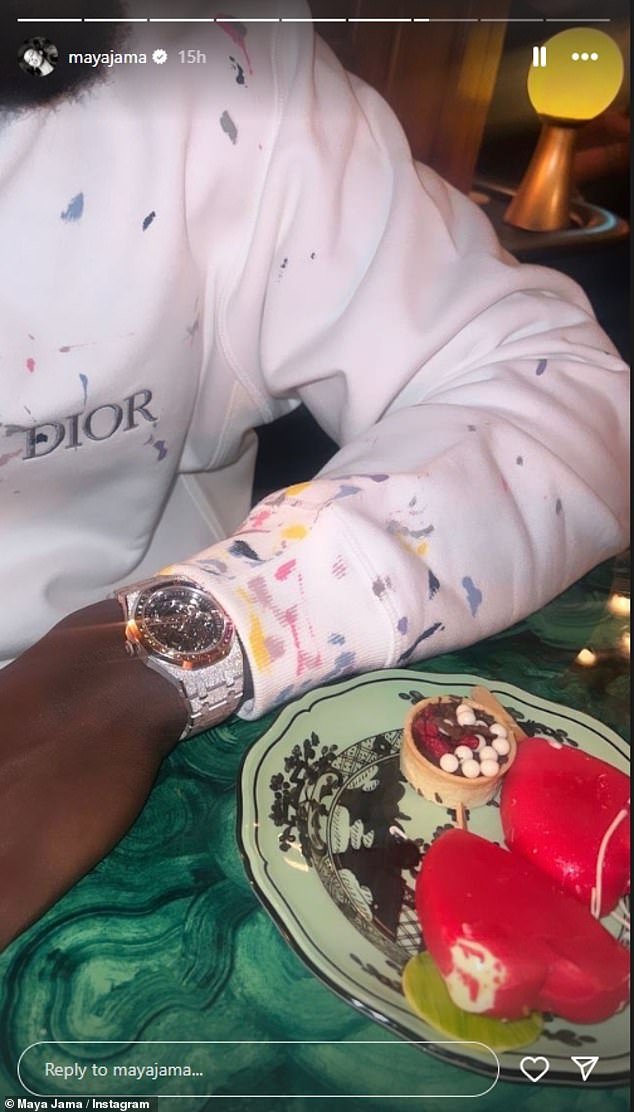 She also showed a flash of his bling watch and their delicious desserts