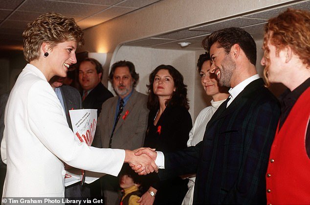 Princess Diana meets George Michael, KD Lang and Mick Hucknall at the annual World AIDS Day concert at Wembley Arena in 1993