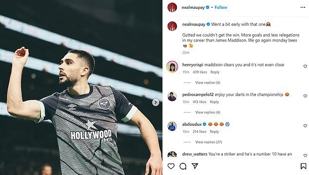 Maupay hit back at Maddison by taking aim at his rival in a post on his Instagram account