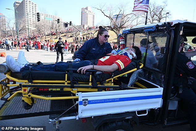 Several people were seen being wheeled away in a stretcher in the aftermath of Wednesday's mass shooting