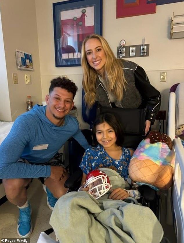 Patrick Mahomes and his wife Brittany visited Children's Mercy Hospital, where Madison Reyes, 10, (pictured) and her younger sister are recovering from their gunshot wounds