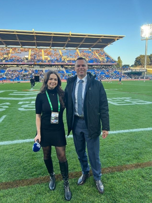 Salmond is an aspiring sports presenter based in Auckland.  Above, with Duke on the sidelines