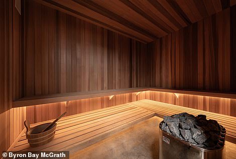 In the basement there is also a 10-person hot rock sauna with mood lighting, a private pilates and yoga studio and an ice bath terrace with outdoor shower.