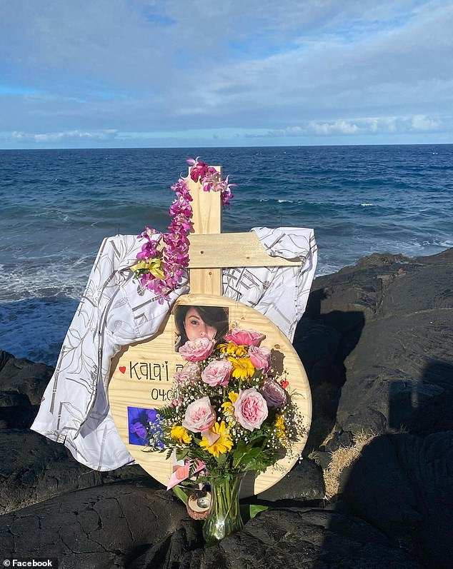 A monument was erected on the cliff near the spot where the young mother tragically died early Sunday morning