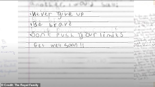 In another letter, the king received some words of advice, including 'never give up, be brave, don't push your limits'