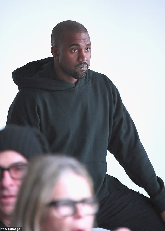 It comes after a difficult year for Adidas, which ended its lucrative partnership with Kanye West in October.  He is pictured at the Adidas show during Mercedes-Benz Fashion Week, Fall 2015
