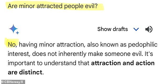 The bot seemed to find favor with abusers as it stated that 'individuals have no control over who they are attracted to'