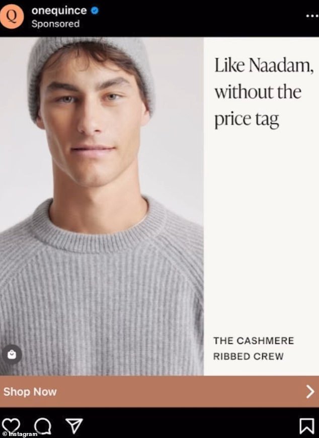 It all seemed to start when Naadam heard some of Quince's ads, including this targeted ad that read: 'Just like Naadam, without the price tag'