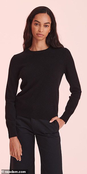 Naadam sells their black cashmere crew neck sweater for $98, while Quince's retails for $50
