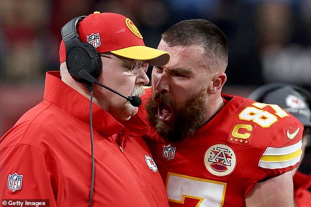 Travis Kelce (R) shockingly shoved head coach Andy Reid (L) and yelled in his face