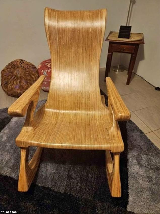 One of the rocking chairs made by ax murderer William Patrick Mitchell in prison, which prison guards reportedly sold for huge profits