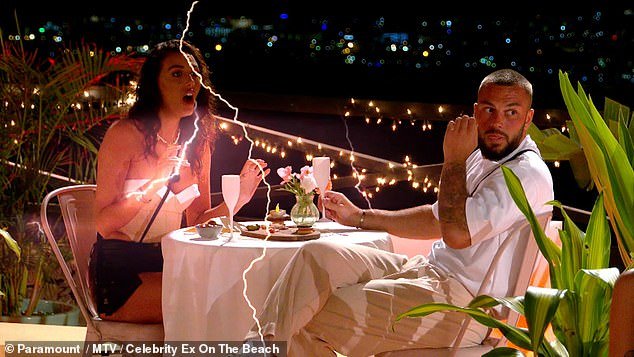 During the first episode, the celebrities (pictured Chloe Veitch and Finley Tapp) will all enjoy a 'First Night First Dates' before coming face to face with their exes who crash the party.