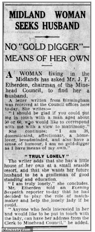 Newspapers even acted as matchmakers: This 1936 article, simply titled 