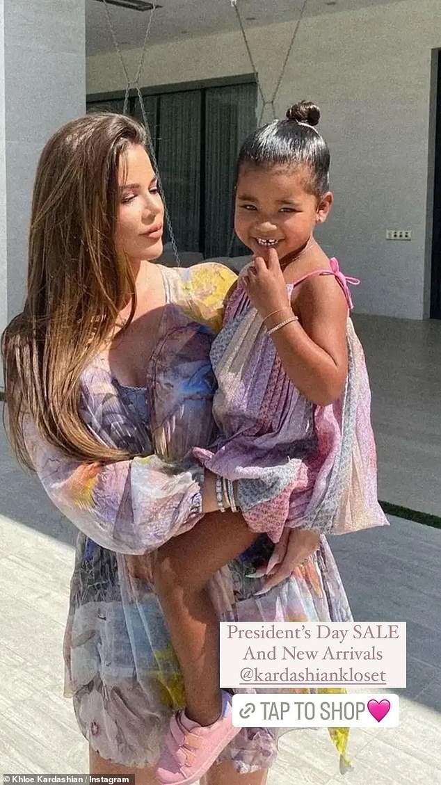 Khloe Kardashian, 39, uploaded an adorable throwback photo with daughter True to her Instagram Stories on Friday while promoting Kardashian Kloset ahead of President's Day