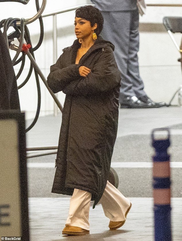 Lori Harvey, 27, showed off her '70s style on the set of her new movie, Fight Night: The Million Dollar Heist, Friday in Atlanta