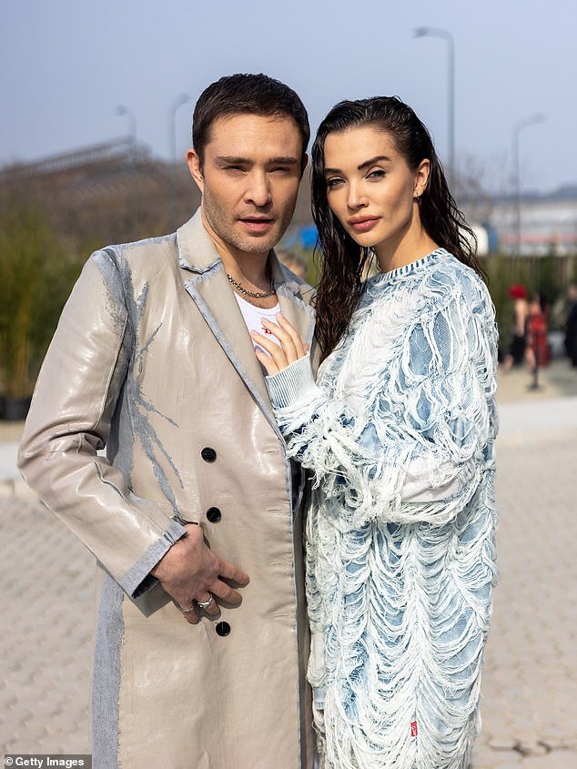 Ed Westwick and his fiancée Amy Jackson made another fashionable appearance at the Diesel Milan Fashion Week show on Wednesday
