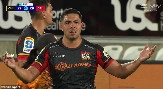 Anton Lienert-Brown was unimpressed as he was taken off at a crucial moment as his Chiefs played the Highlanders