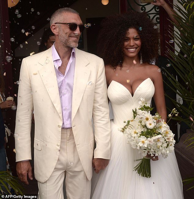 Vincent recently opened up about his happiness after splitting from wife of five years Tina Kunakey, 26 (seen with Tina on their wedding day)