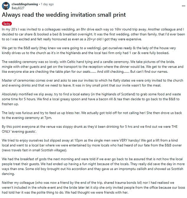 Wedding guest issues stark warning to ALWAYS read the small