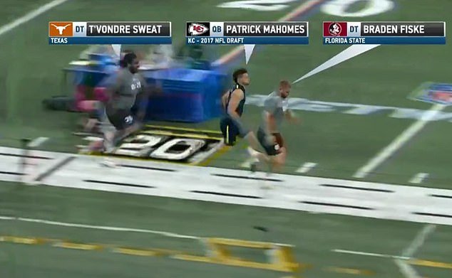 Fiske ran a 4.78, beating Mahomes' disappointing 2017 time by 0.02 seconds