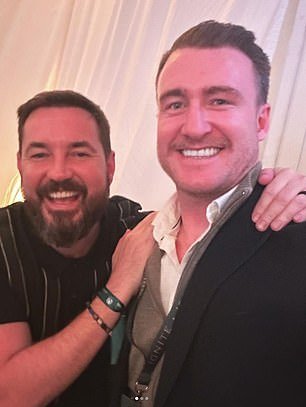 A few hours earlier he had posed for photos with actor Martin Compston, among others