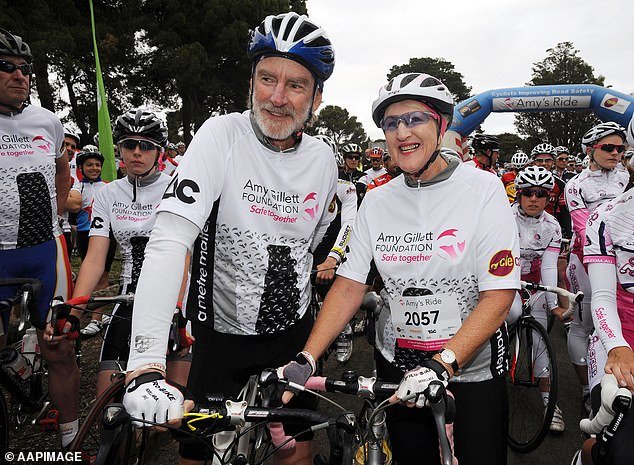 Amy Gillett's husband Simon Gillett, her parents Mary and Denis Safe (pictured in 2010) and friends started the registered charity to campaign for better safety for cyclists on Australian roads
