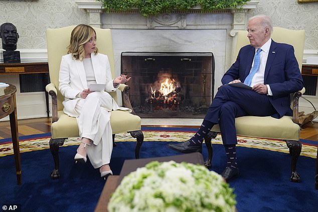 President Joe Biden meets with Italian Prime Minister Giorgia Meloni in the Oval Office;  Biden said he welcomed her with Ray Charles' 'Georgia on my Mind'