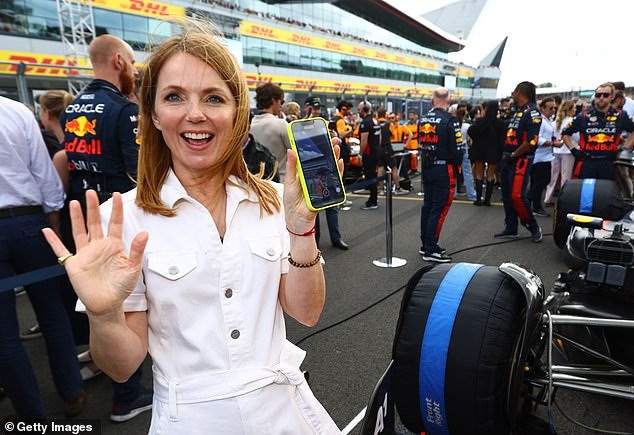 The former Spice Girl cuts a cheerful and relaxed figure on the Silverstone grid in July 2023