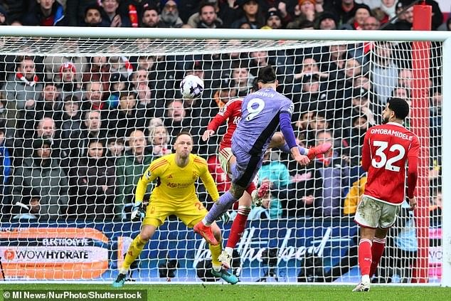 The forward headed Liverpool into the lead in the ninth minute of stoppage time at the City Ground
